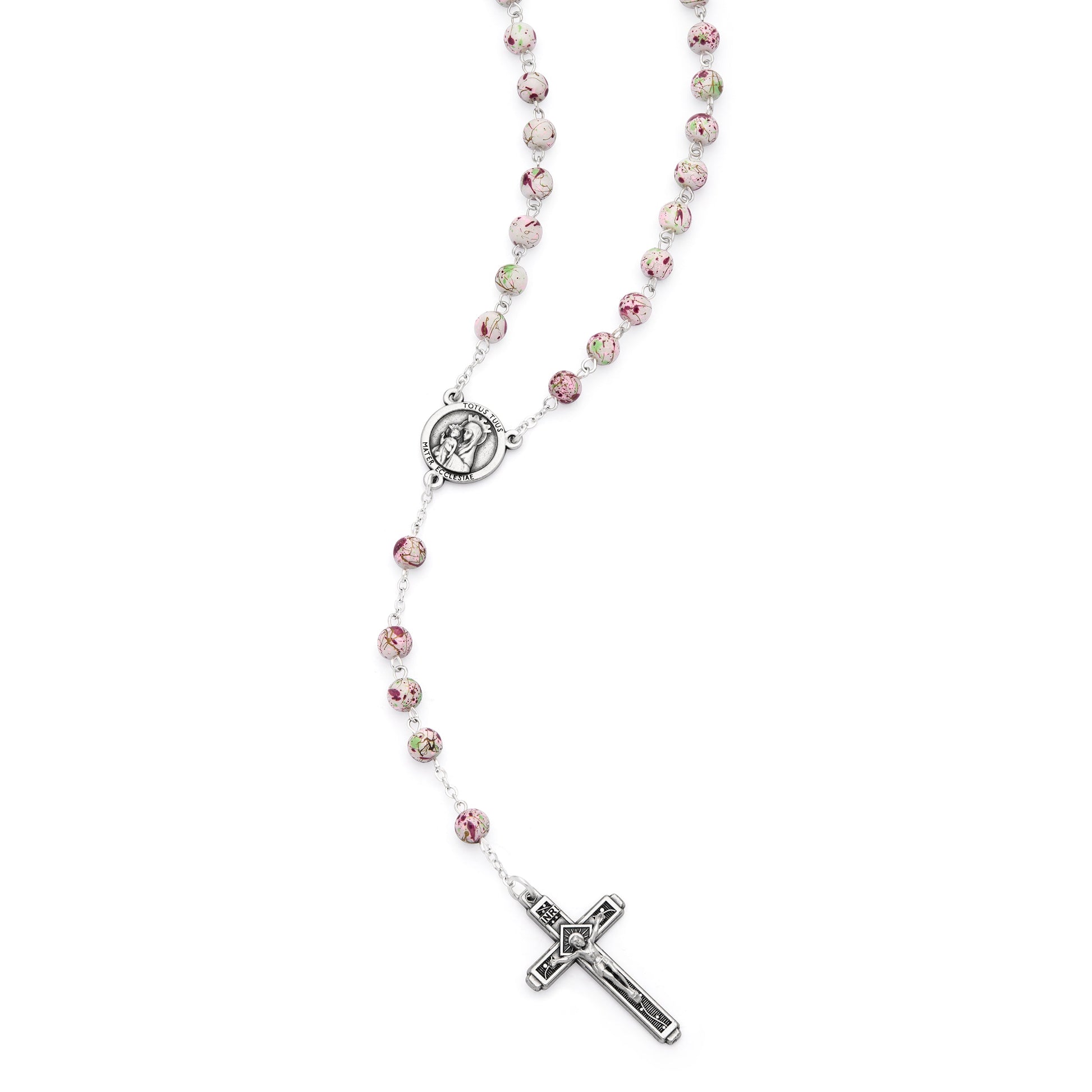 MONDO CATTOLICO ROMA Rosary 48 cm (18.90 in) / 66 cm (25.98 in) / 6 mm (0.24 in) Jubilee 2025 Rosary with Pink and Green Speckles