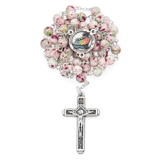 MONDO CATTOLICO ROMA Rosary 48 cm (18.90 in) / 66 cm (25.98 in) / 6 mm (0.24 in) Jubilee 2025 Rosary with Pink and Green Speckles