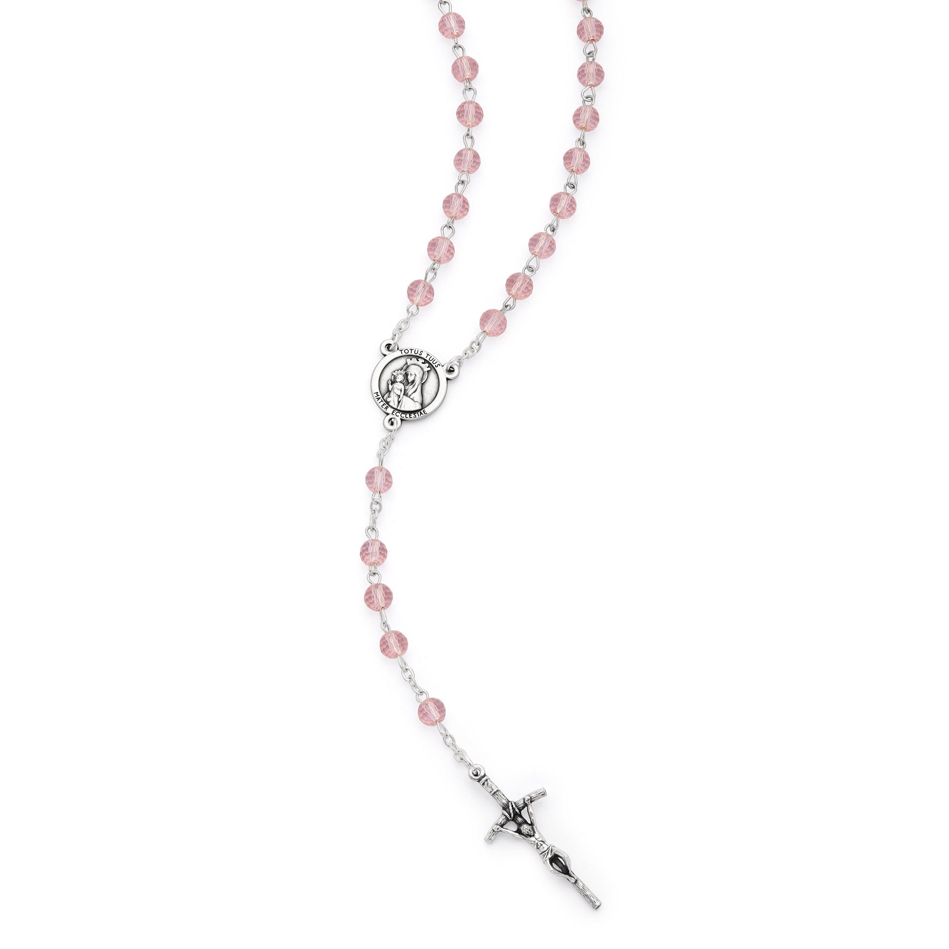 MONDO CATTOLICO ROMA Rosary 46 cm (18.11 in) / 64 cm (25.20 in) / 6 mm (0.24 in) Jubilee 2025 Rosary with Pink Crystal Beads
