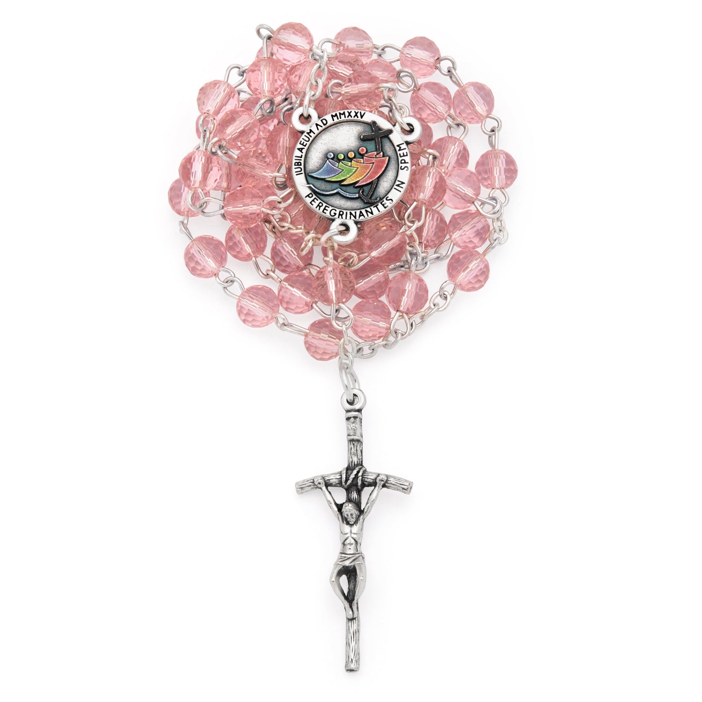MONDO CATTOLICO ROMA Rosary 46 cm (18.11 in) / 64 cm (25.20 in) / 6 mm (0.24 in) Jubilee 2025 Rosary with Pink Crystal Beads