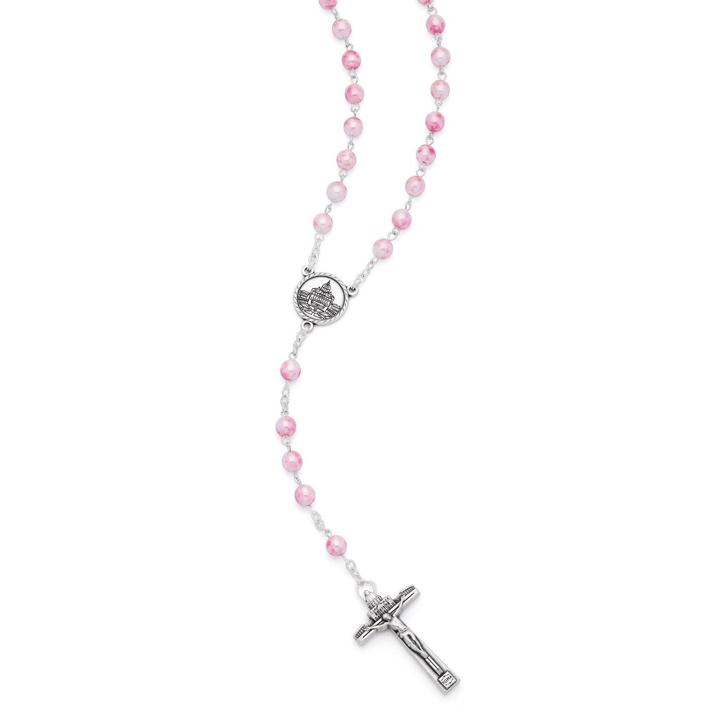 Mondo Cattolico Rosary 50 cm (19.69 in) / 70 cm (27.56 in) / 6 mm (0.24 in) Jubilee 2025 Rosary with Pink Pearlescent Beads