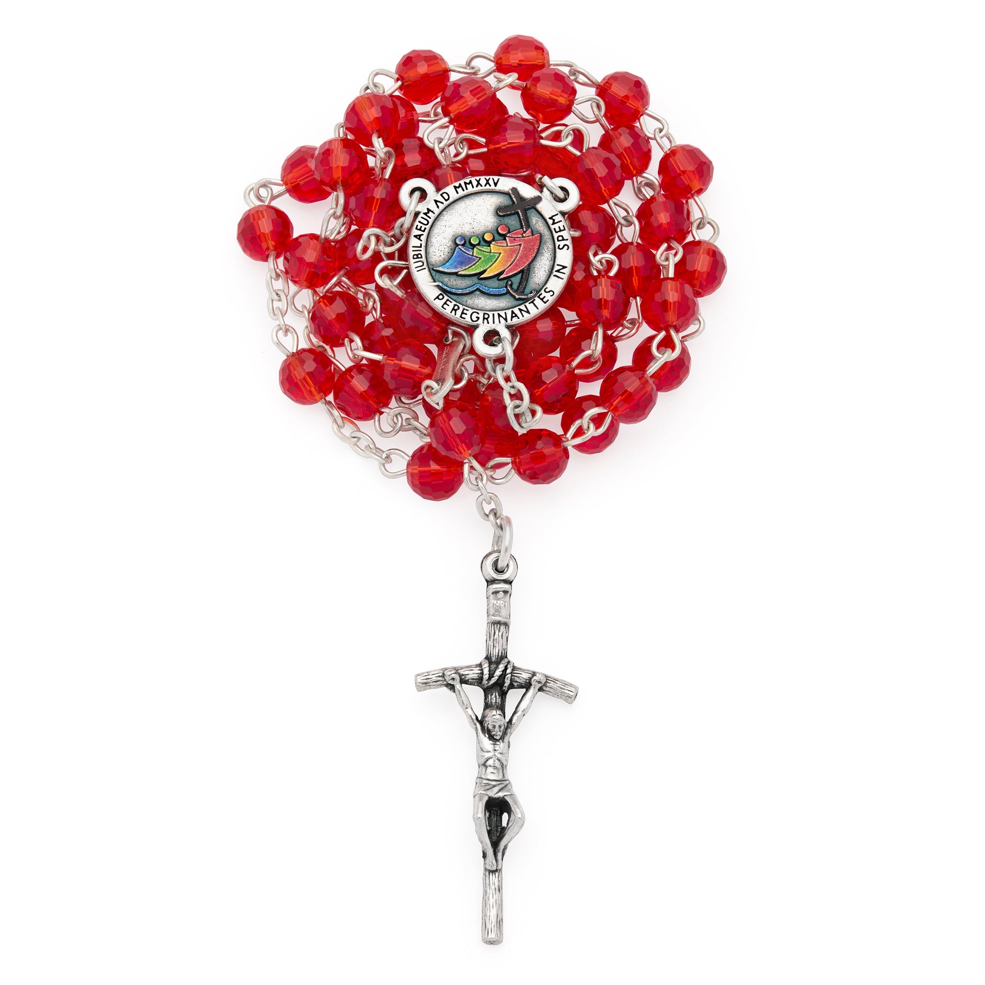 MONDO CATTOLICO ROMA Rosary 46 cm (18.11 in) / 64 cm (25.20 in) / 6 mm (0.24 in) Jubilee 2025 Rosary with Red Crystal Beads