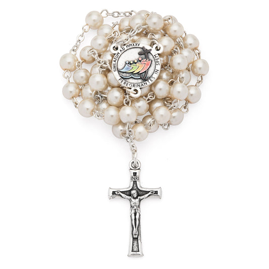 MONDO CATTOLICO ROMA Rosary 46 cm (18.11 in) / 60 cm (23.62 in) / 6 mm (0.24 in) Jubilee 2025 Rosary with Synthetic Pearl Beads