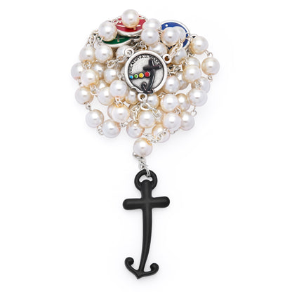 Mondo Cattolico Rosary 50 cm (19.69 in) / 70 cm (27.56 in) / 8 mm (0.31 in) Jubilee 2025 Rosary with Synthetic Pearl Beads and Anchor-Shaped Cross