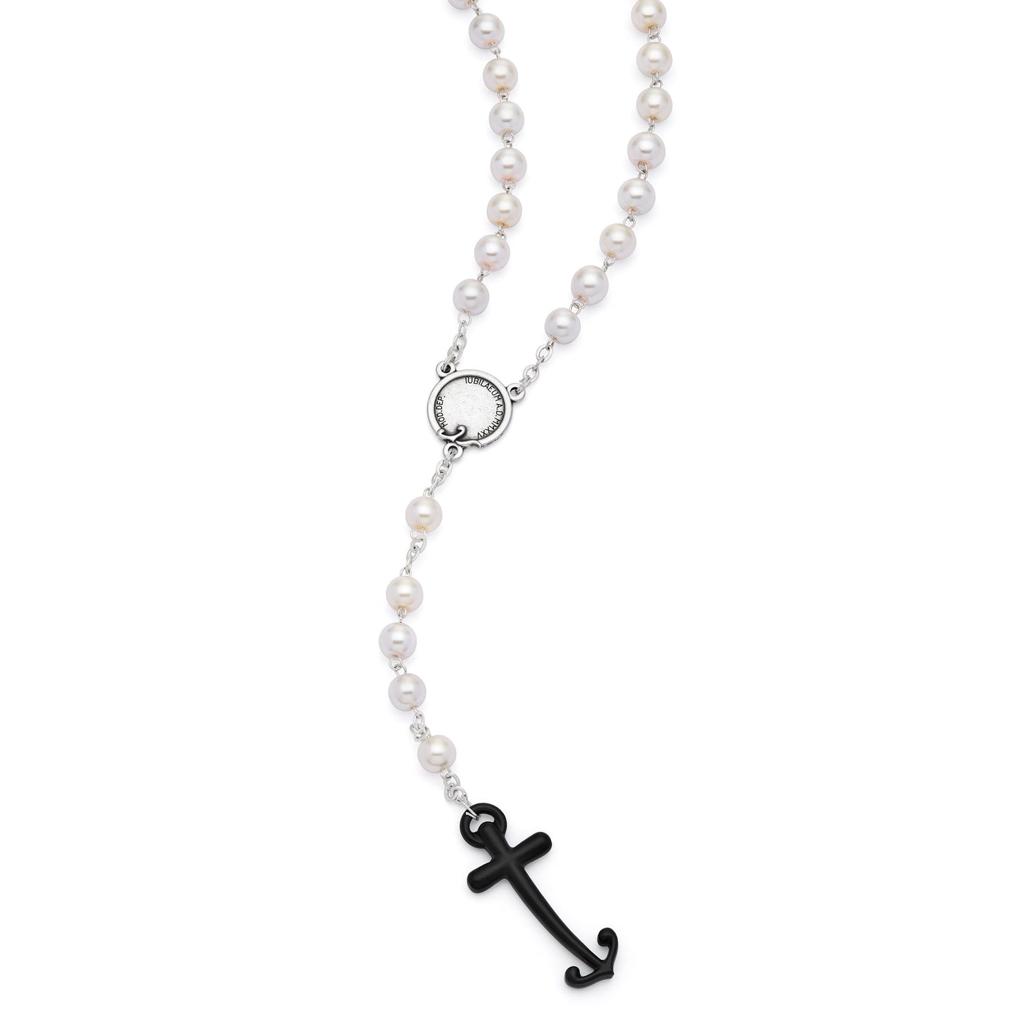 Mondo Cattolico Rosary 50 cm (19.69 in) / 70 cm (27.56 in) / 8 mm (0.31 in) Jubilee 2025 Rosary with Synthetic Pearl Beads and Anchor-Shaped Cross