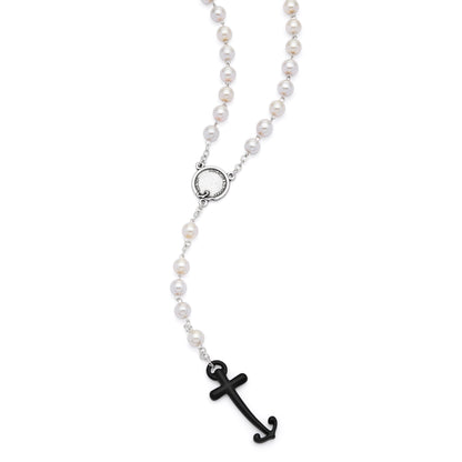 Mondo Cattolico Rosary 50 cm (19.69 in) / 70 cm (27.56 in) / 8 mm (0.31 in) Jubilee 2025 Rosary with Synthetic Pearl Beads and Anchor-Shaped Cross