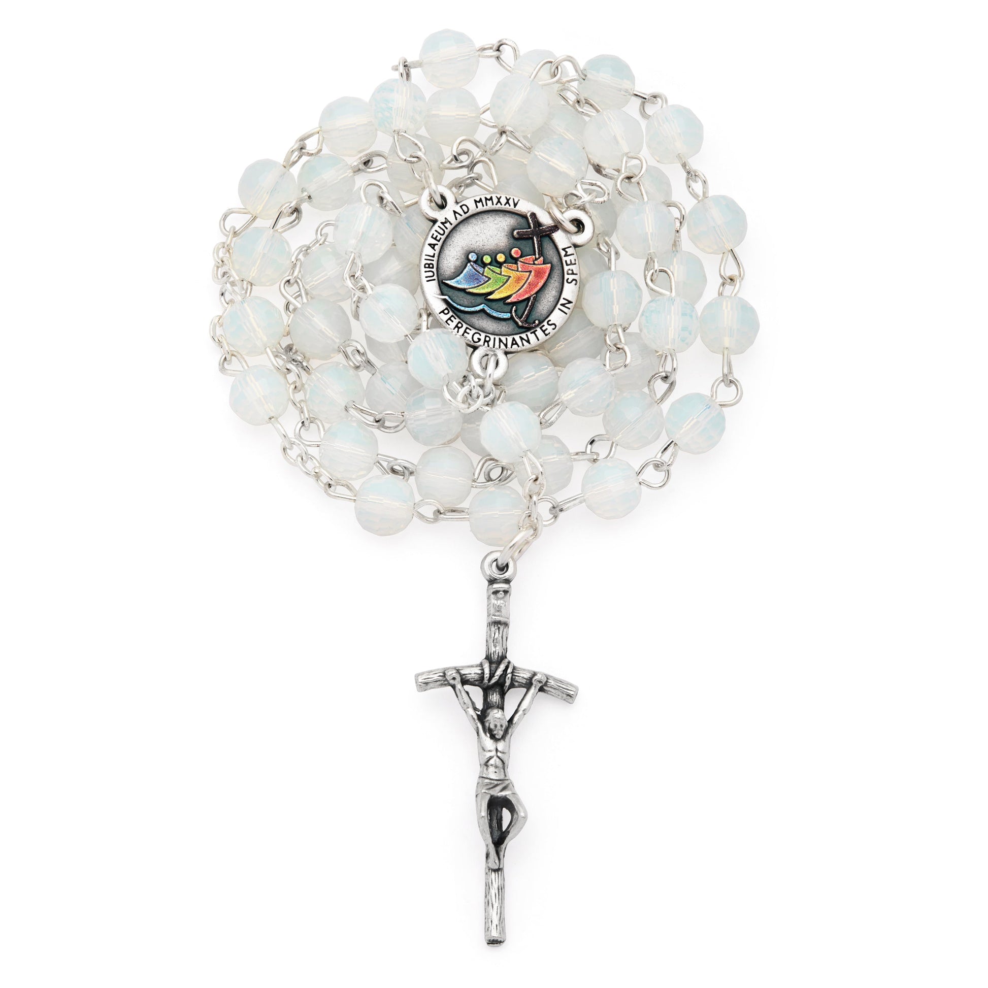 MONDO CATTOLICO ROMA Rosary 46 cm (18.11 in) / 64 cm (25.20 in) / 6 mm (0.24 in) Jubilee 2025 Rosary with White Crystal Beads