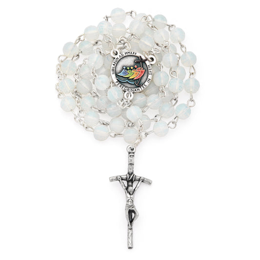 MONDO CATTOLICO ROMA Rosary 46 cm (18.11 in) / 64 cm (25.20 in) / 6 mm (0.24 in) Jubilee 2025 Rosary with White Crystal Beads