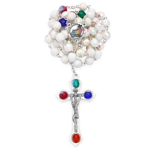 MONDO CATTOLICO ROMA Rosary 58 cm (22.83 in) / 76 cm (29.92 in) / 8 mm (0.31 in) Jubilee 2025 Rosary with White Crystal Beads and Colorful Details