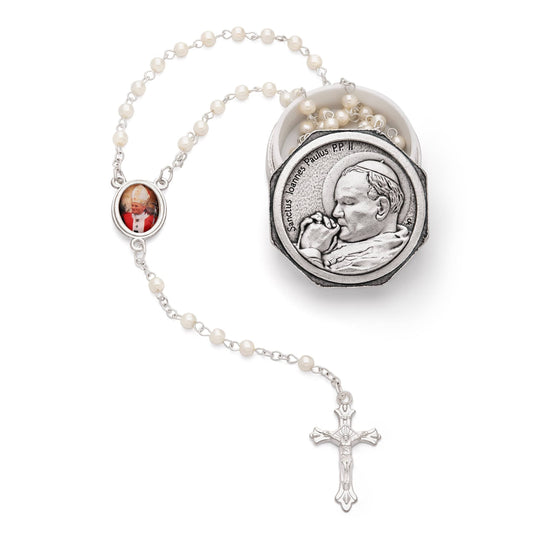 MONDO CATTOLICO Prayer Beads 40 cm (15.74 in) / 4 mm (0.15 in) Keepsake Case and Rosary of Saint John Paul II