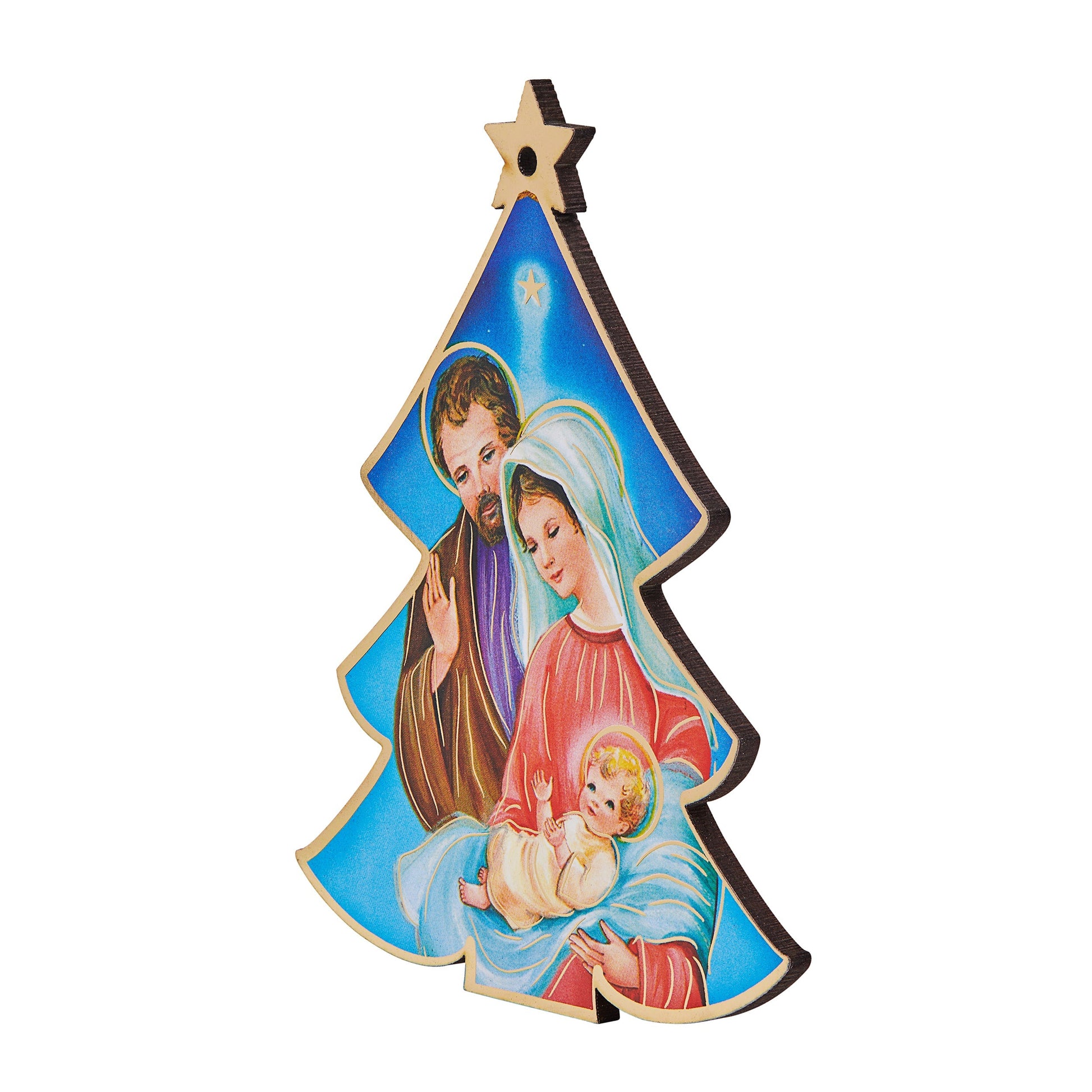 Mondo Cattolico 11 cm (4.33 in) Light Blue Christmas Tree-shaped Christmas Decoration With Nativity Scene