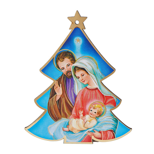 Mondo Cattolico 11 cm (4.33 in) Light Blue Christmas Tree-shaped Christmas Decoration With Nativity Scene