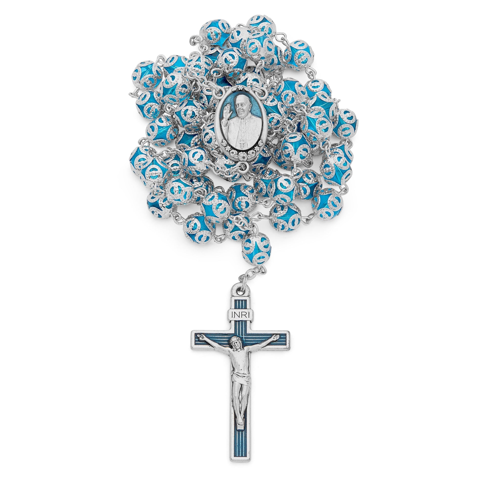 Light Blue Glass Capped Beads Rosary MONDO CATTOLICO