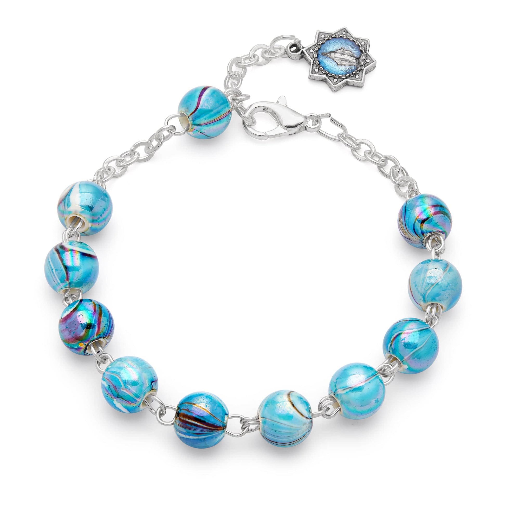 MONDO CATTOLICO Prayer Beads 20 cm (7.9 in) / 8 mm (0.30 in) Light Blue Rosary Bracelet
