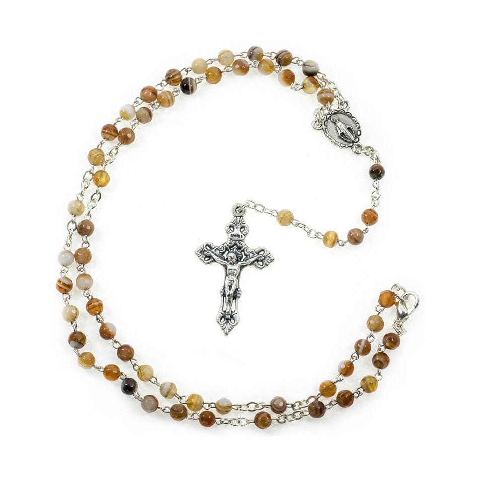 MONDO CATTOLICO Prayer Beads 44 cm (17.32 in) / 4 mm (0.15 in) Light Brown Agate Rosary