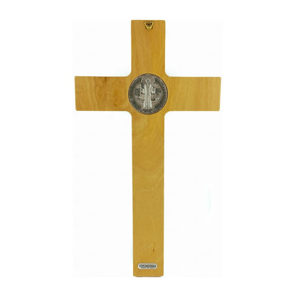 MONDO CATTOLICO 33 cm (12.99 in) Light Olive Wood St. Benedict Crucifix With Outlines