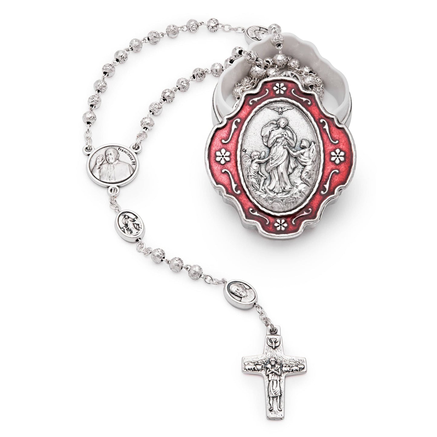 MONDO CATTOLICO Prayer Beads 35 cm (13.77 in) / 4 mm (0.15 in) Mary Undoer the Knots Rosary with Red Holder