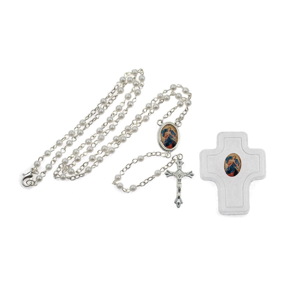 MONDO CATTOLICO Prayer Beads 41 cm (16.14 in) / 4 mm (0.15 in) Mary Untier Of Knots  Imitation Pearls Rosary