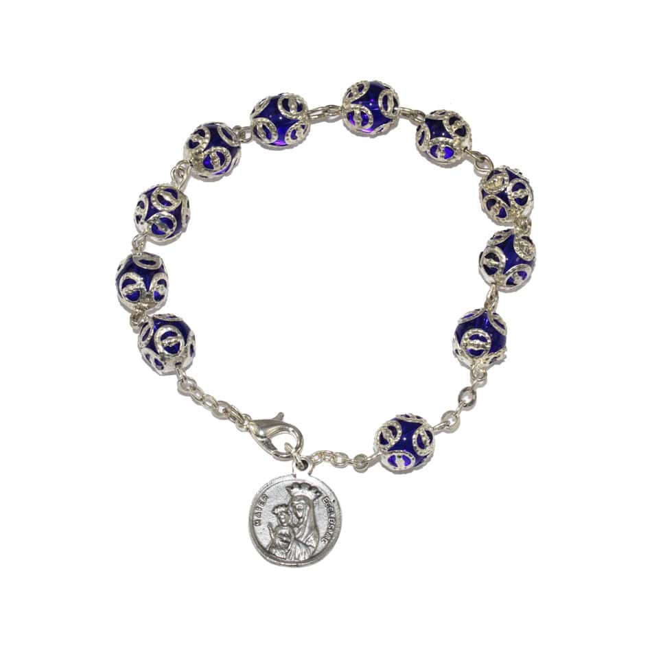MONDO CATTOLICO Prayer Beads Mater Ecclesiae Capped Glass Rosary Beads Bracelet