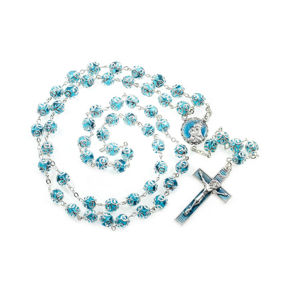 MONDO CATTOLICO Prayer Beads Mater Ecclesiae Light Blue Glass Rosary