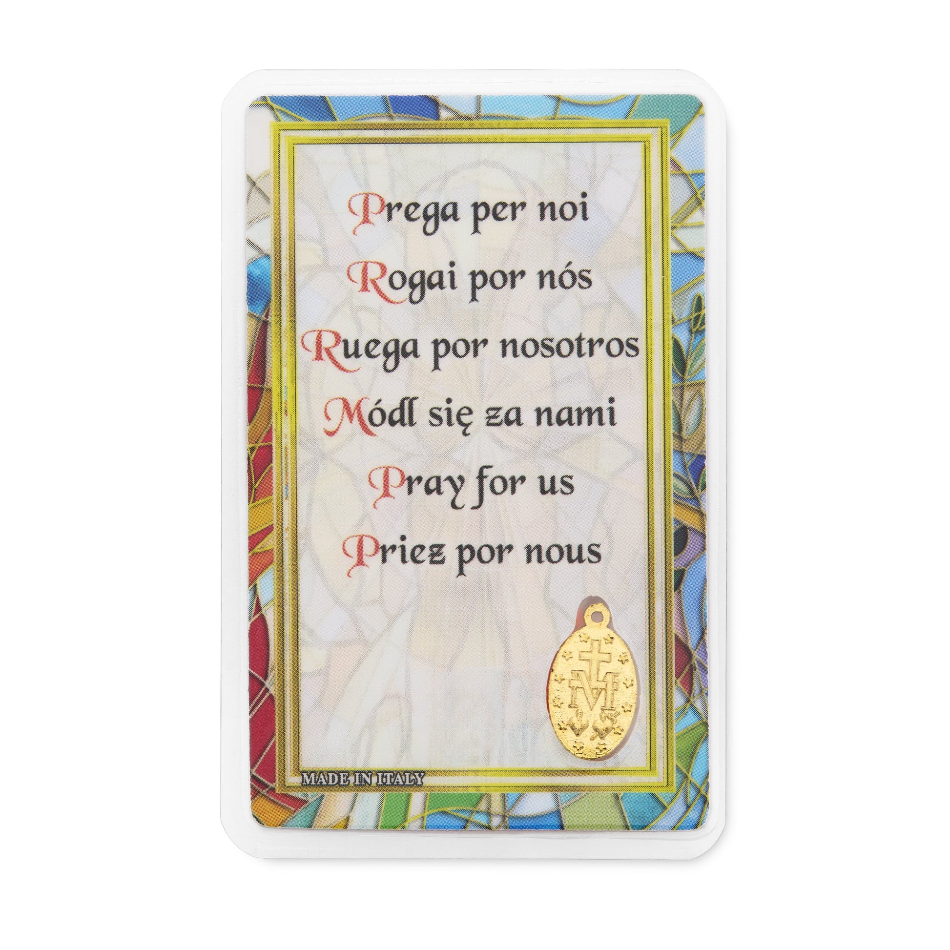 MONDO CATTOLICO ROMA Mater Ecclesiae Plastified Prayer Card and Miraculous Virgin Medal