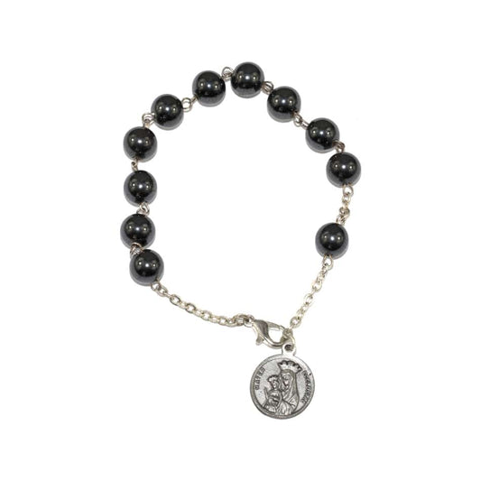MONDO CATTOLICO Prayer Beads Adjustable Mater Ecclesiae Rosary Bracelet in Hematite