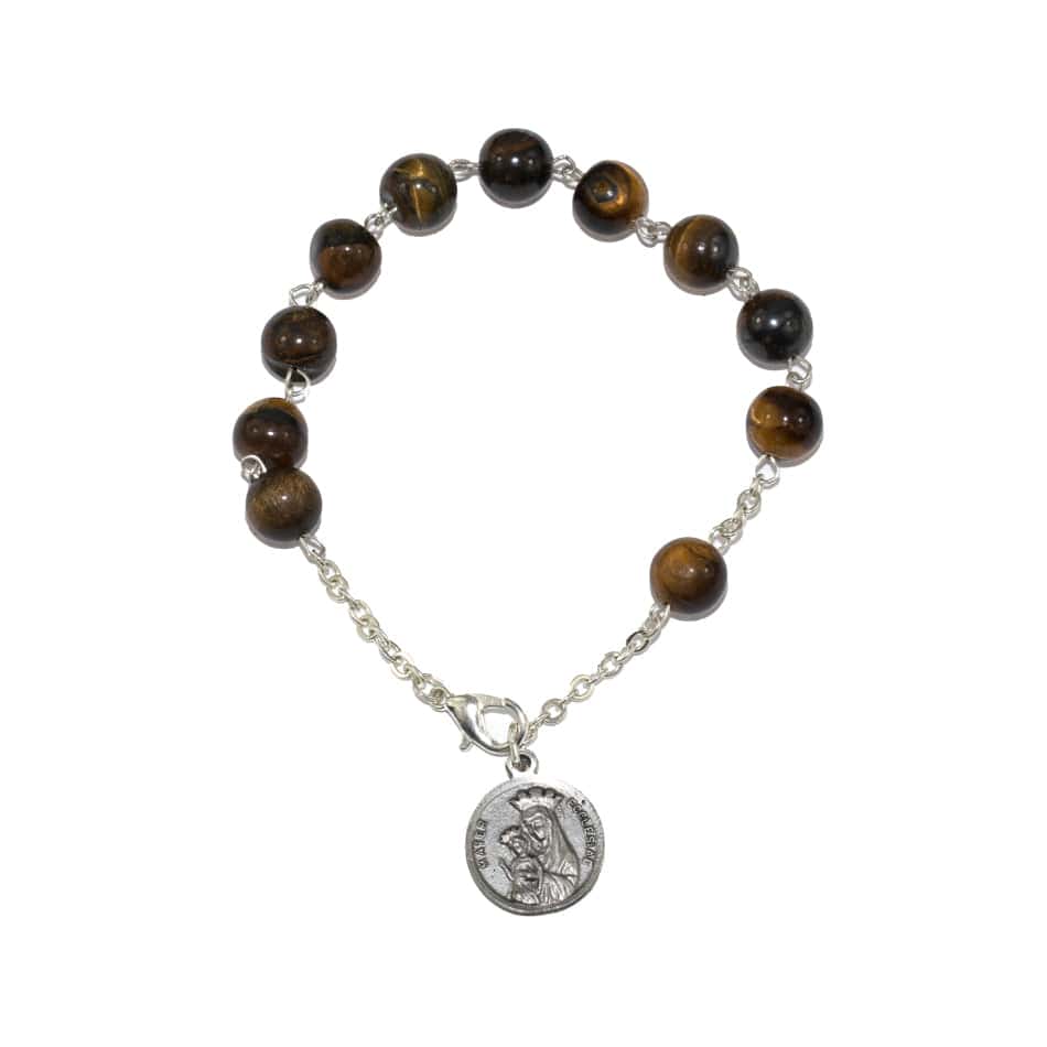 MONDO CATTOLICO Prayer Beads Adjustable Mater Ecclesiae Rosary Bracelet in Tiger's Eye