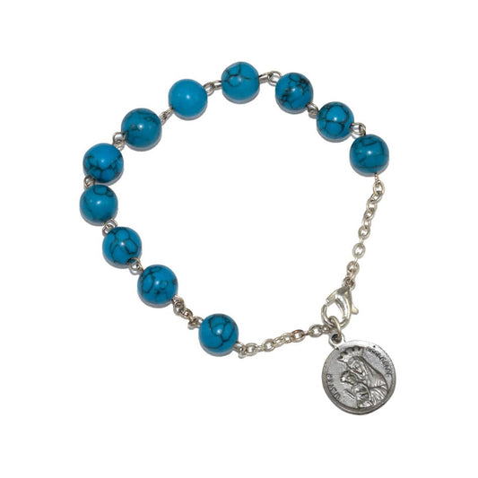 MONDO CATTOLICO Prayer Beads Adjustable Mater Ecclesiae Rosary Bracelet in Turquoise