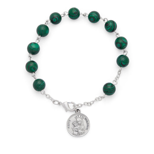 MONDO CATTOLICO ROMA Prayer Beads 20 cm (7.87 in) / 8 mm (0.31 in) Mater Ecclesiae Rosary Bracelet with Malachite Beads