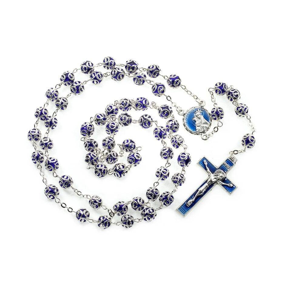MONDO CATTOLICO Prayer Beads Mater Ecclesiae Rosary in Blue Capped Beads