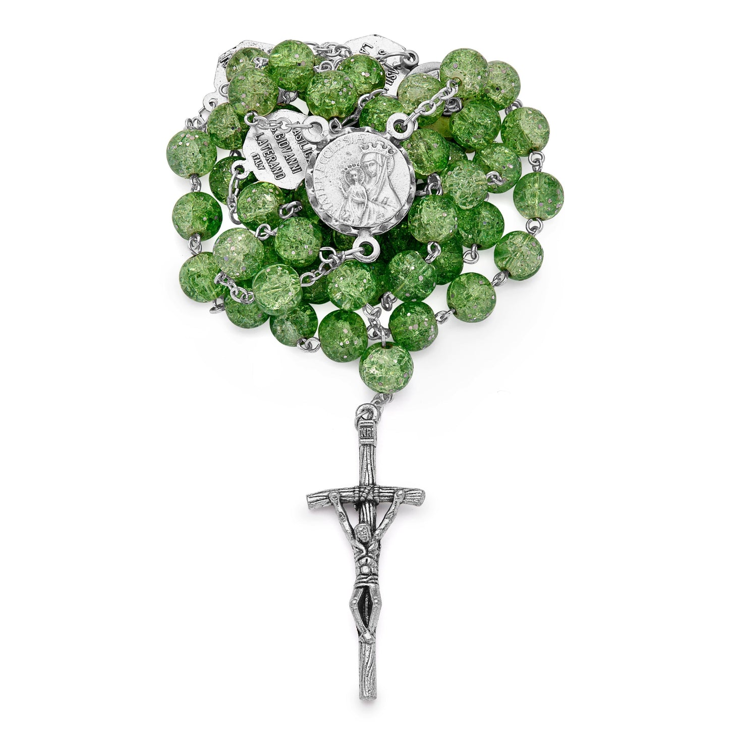MONDO CATTOLICO Prayer Beads 53.5 cm (21.06 in) / 8 mm (0.31 in) Mater Ecclesiae Rosary in Green Glitter Beads
