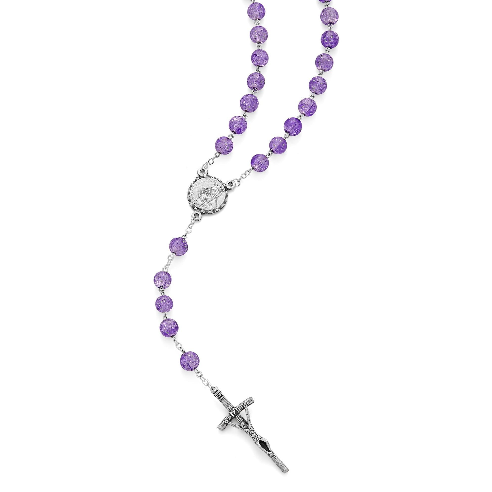 MONDO CATTOLICO Prayer Beads Mater Ecclesiae Rosary in Purple Glitter Beads