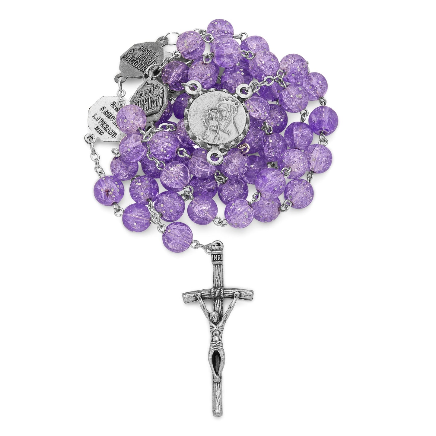 MONDO CATTOLICO Prayer Beads Mater Ecclesiae Rosary in Purple Glitter Beads