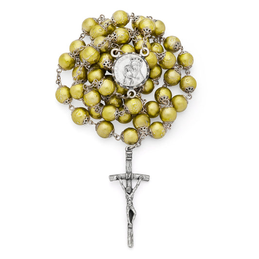 MONDO CATTOLICO ROMA Prayer Beads 58 cm (22.83 in) / 80 cm (31.50 in) / 8 mm (0.31 in) Mater Ecclesiae Rosary with Light Olive Green Glass Beads