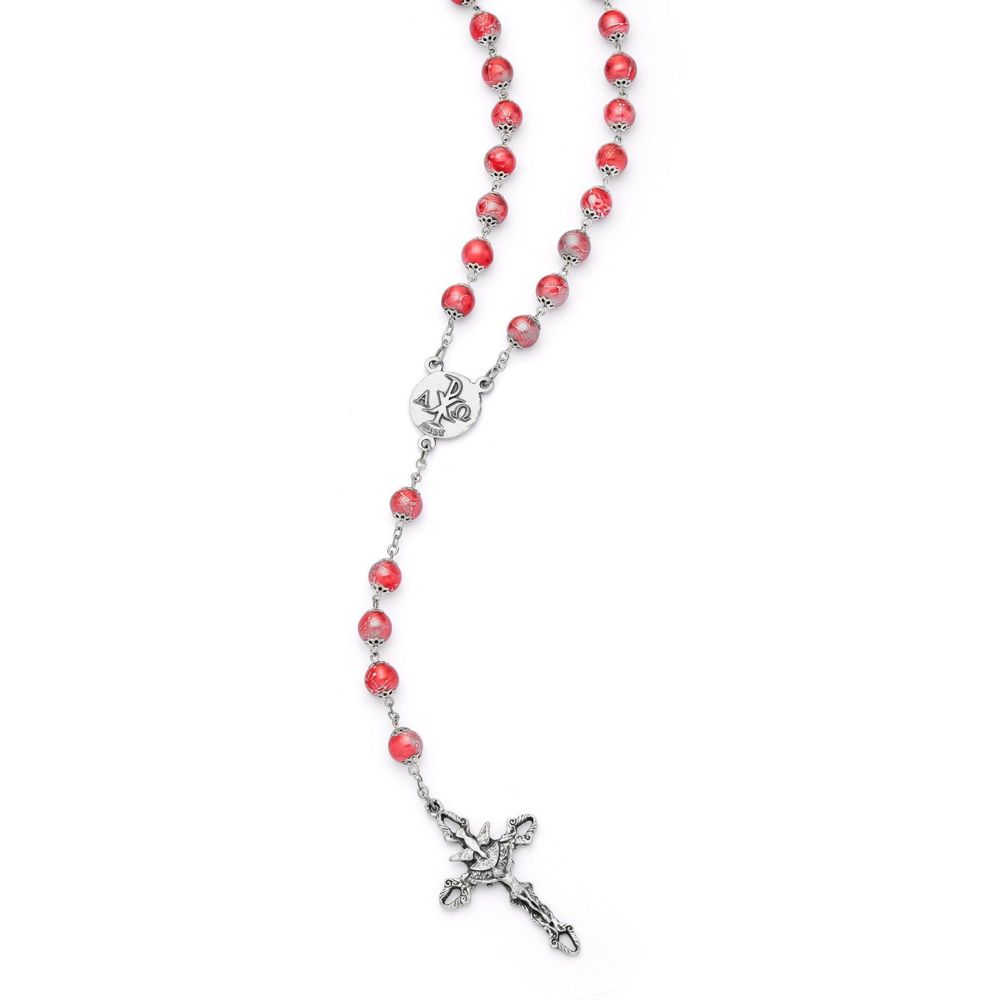 MONDO CATTOLICO ROMA Prayer Beads 58 cm (22.83 in) / 80 cm (31.50 in) / 8 mm (0.31 in) Mater Ecclesiae Rosary with Ruby Red Glass Beads