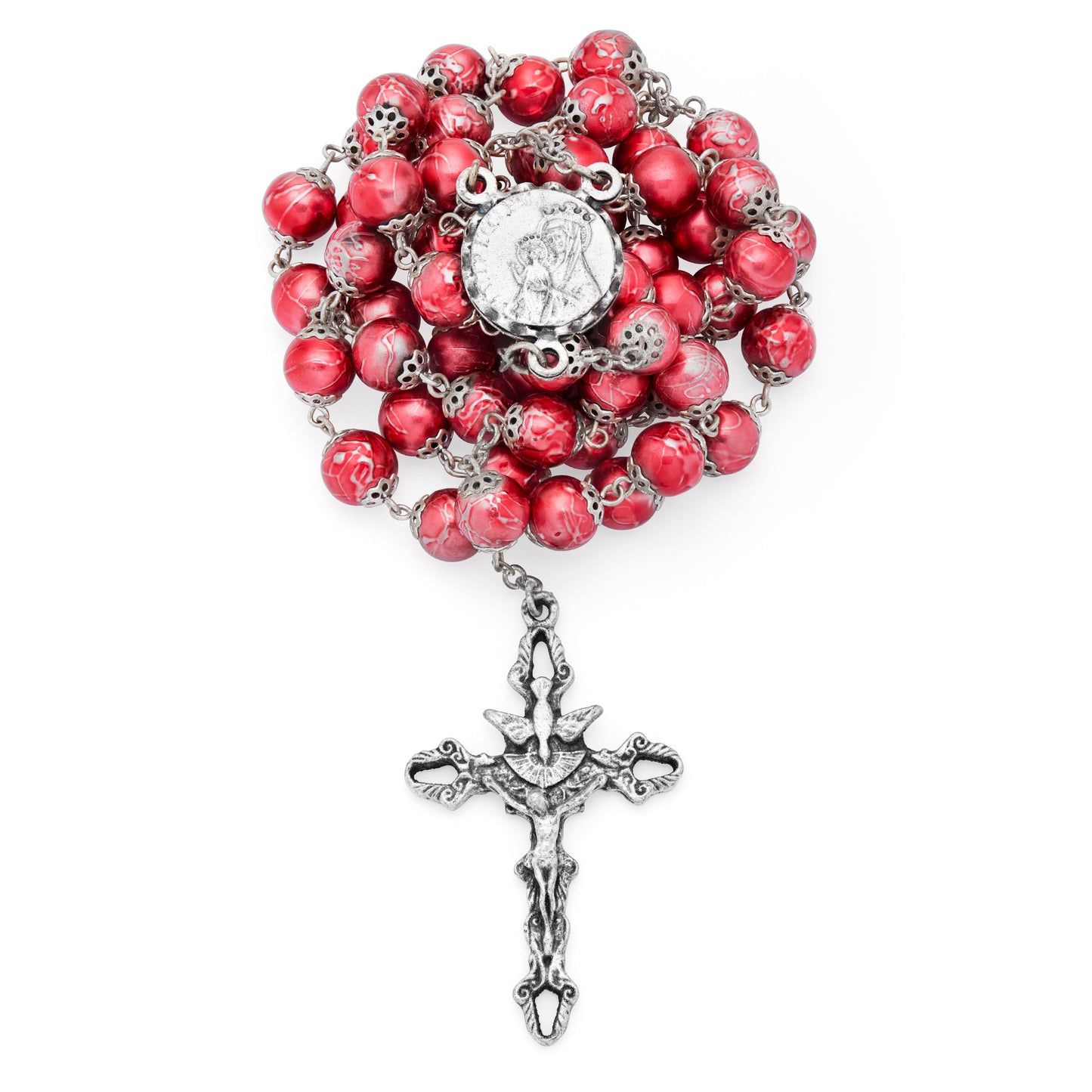 MONDO CATTOLICO ROMA Prayer Beads 58 cm (22.83 in) / 80 cm (31.50 in) / 8 mm (0.31 in) Mater Ecclesiae Rosary with Ruby Red Glass Beads