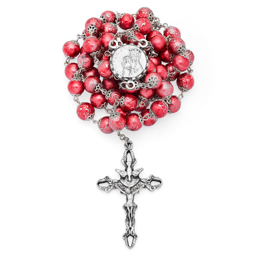MONDO CATTOLICO ROMA Prayer Beads 58 cm (22.83 in) / 80 cm (31.50 in) / 8 mm (0.31 in) Mater Ecclesiae Rosary with Ruby Red Glass Beads