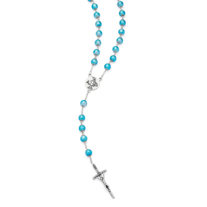 MONDO CATTOLICO ROMA Prayer Beads 58 cm (22.83 in) / 80 cm (31.50 in) / 8 mm (0.31 in) Mater Ecclesiae Rosary with Turquoise Glass Beads