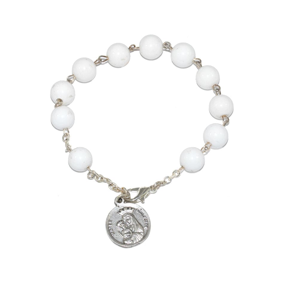 MONDO CATTOLICO Prayer Beads Adjustable Mater Ecclesiae Virgin  Rosary Bracelet in Seashell