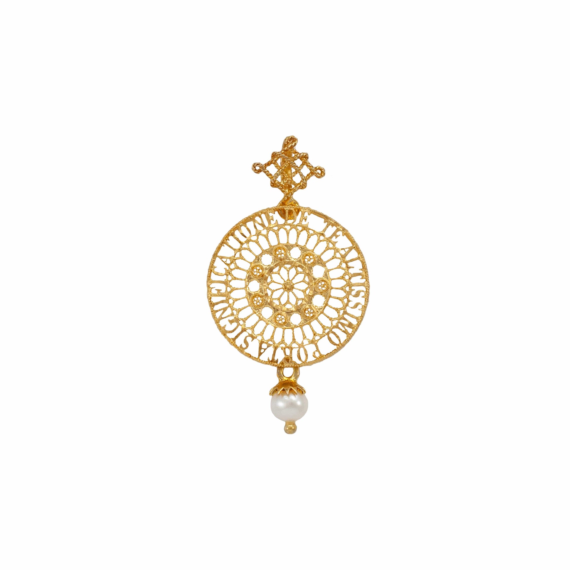 MONDO CATTOLICO 50 mm Medallion 'A Canticle of the Creatures' with Pearl in Gold Plated