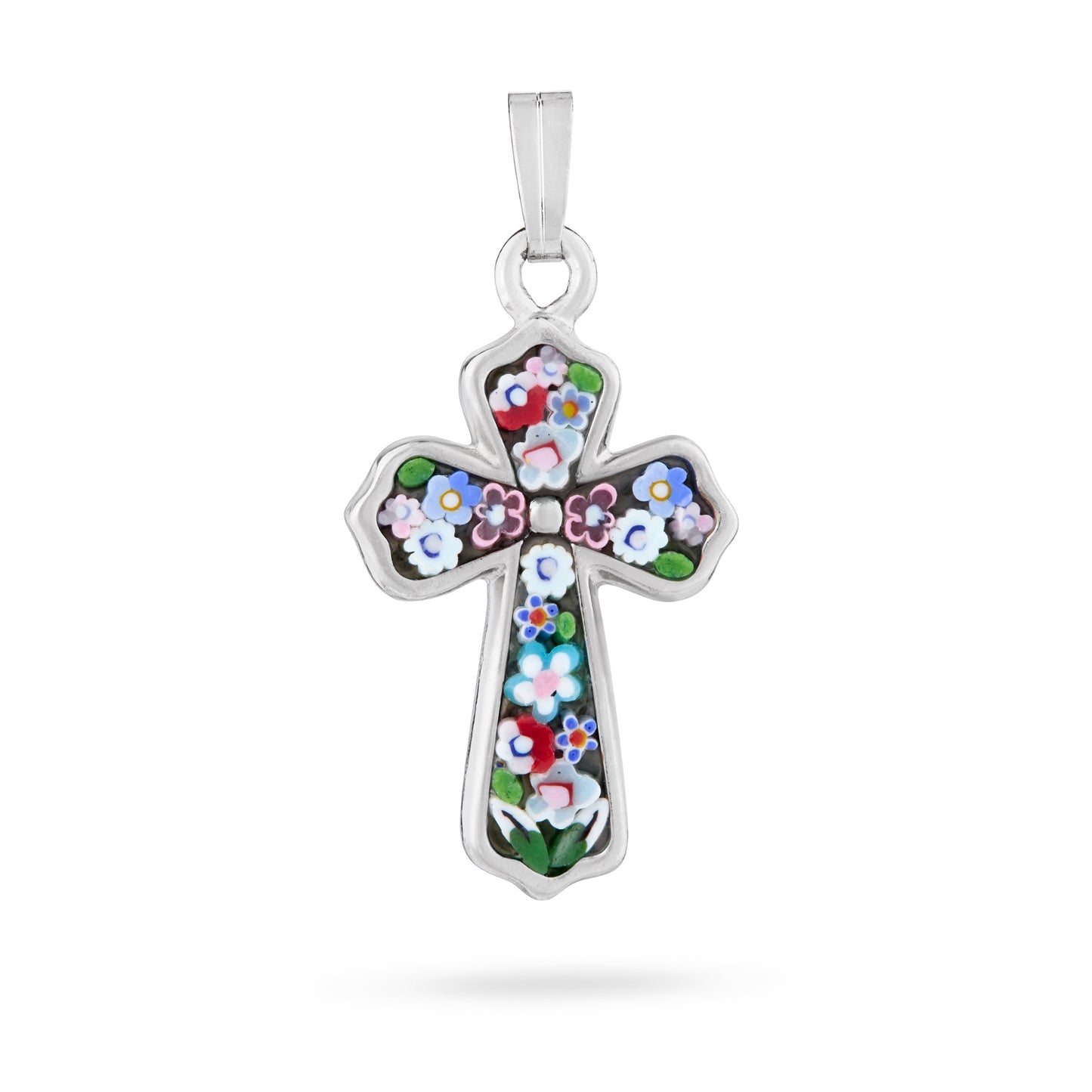 MONDO CATTOLICO ROMA 28 mm (1.10 in) Metal Micromosaic Budded Cross with Little Flowers