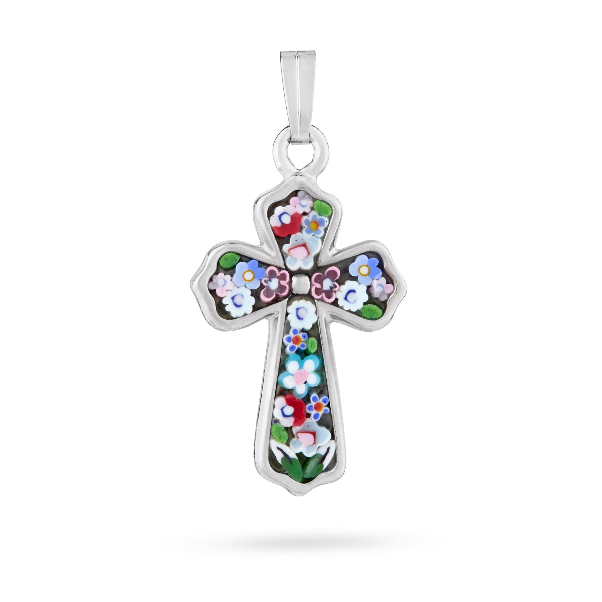 MONDO CATTOLICO ROMA 28 mm (1.10 in) Metal Micromosaic Budded Cross with Little Flowers