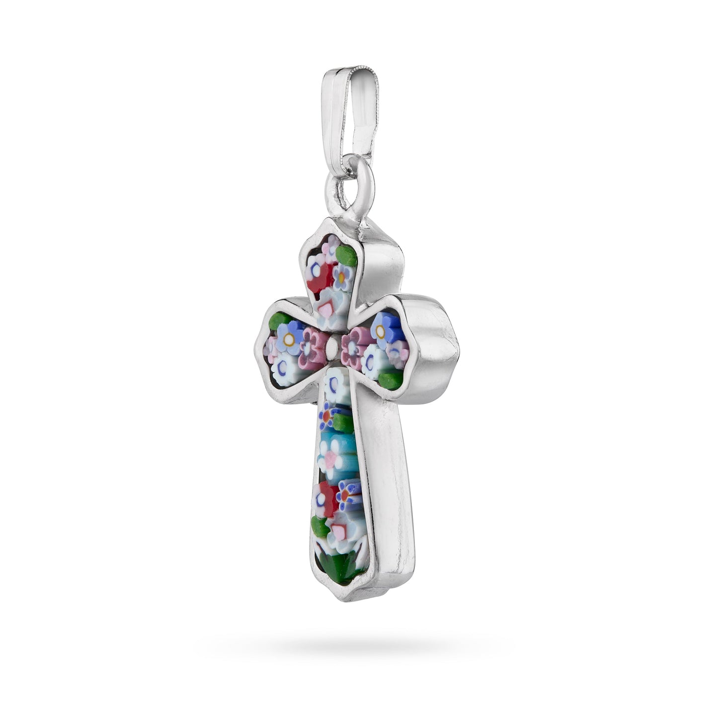 MONDO CATTOLICO ROMA 28 mm (1.10 in) Metal Micromosaic Budded Cross with Little Flowers