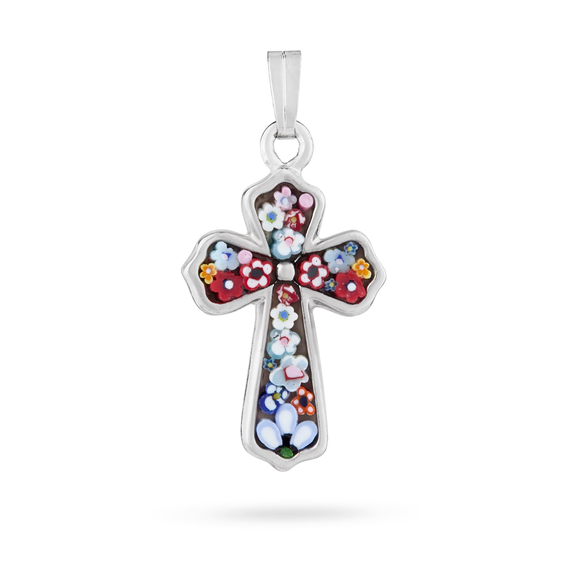 MONDO CATTOLICO ROMA 28 mm (1.10 in) Metal Micromosaic Budded Cross with Little Flowers