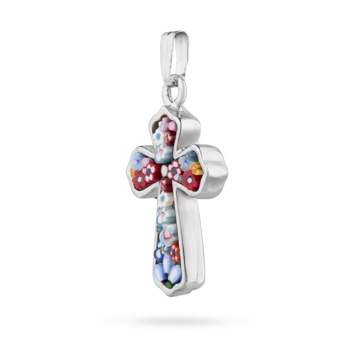 MONDO CATTOLICO ROMA 28 mm (1.10 in) Metal Micromosaic Budded Cross with Little Flowers