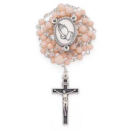 MONDO CATTOLICO ROMA Rosary Box 5 cm (1.97 in) / 42 cm (16.54 in) / 3 mm (0.12 in) Metal Pope Leo XIV Rosary Case with Light Pink Rosary