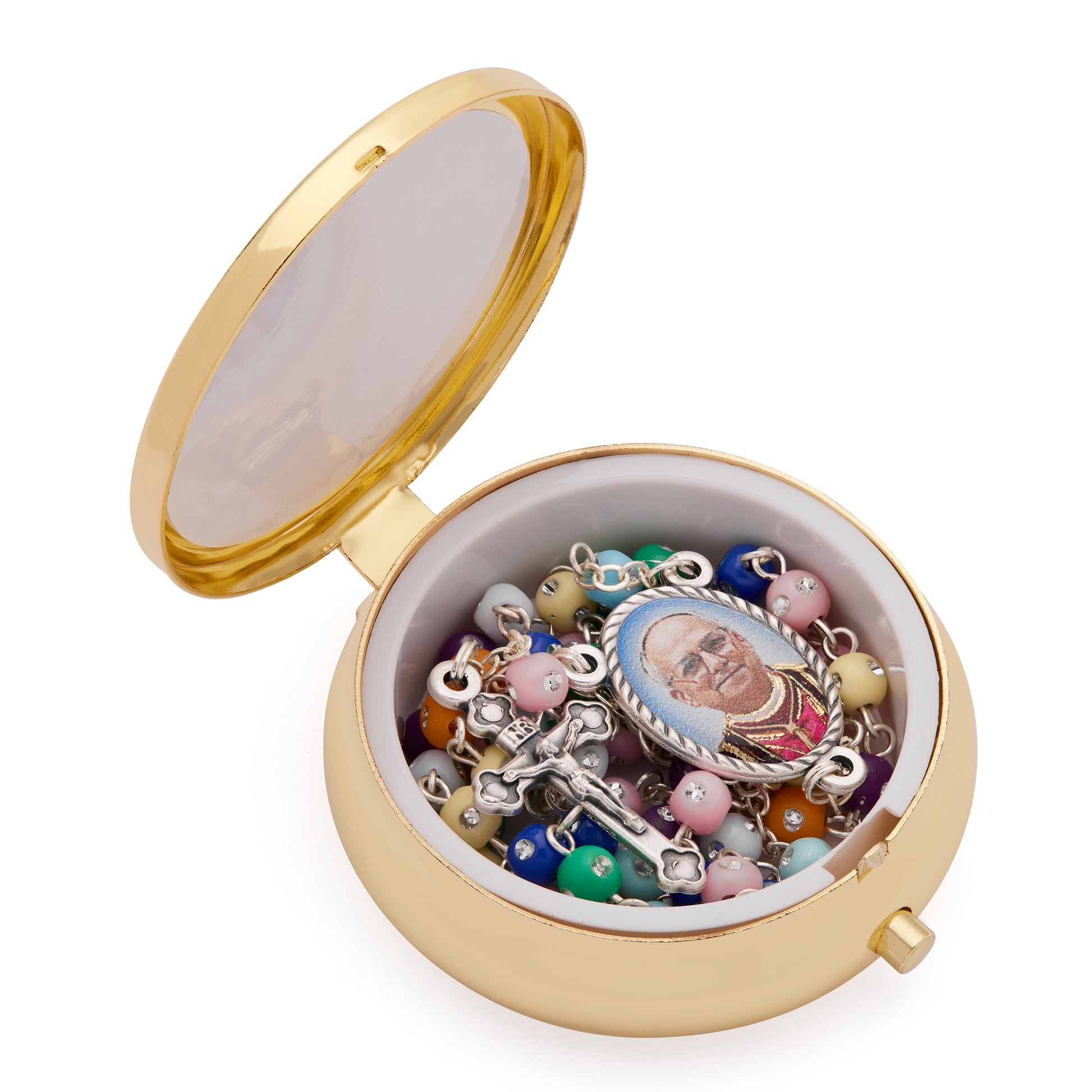 MONDO CATTOLICO ROMA Rosary Box 5 cm (1.97 in) / 40 cm (15.75 in) / 4 mm (0.16 in) Metal Pope Leo XIV Rosary Case with Multicolor Rosary