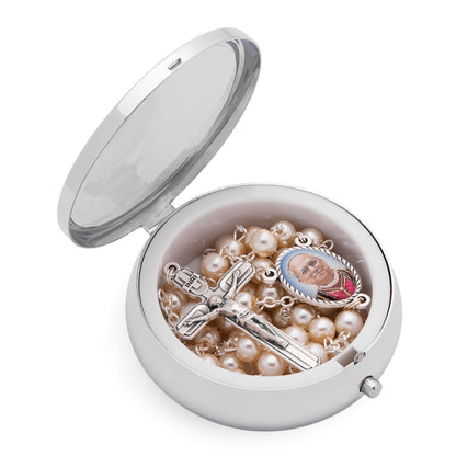 MONDO CATTOLICO ROMA Rosary Box 6 cm (2.36 in) / 48 cm (18.90 in) / 6 mm (0.24 in) Metal Pope Leo XIV Rosary Case with Synthetic Pearl Rosary