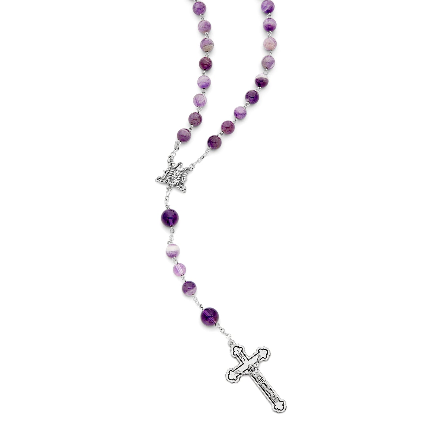 MONDO CATTOLICO ROMA Rosary 56 cm (22.05 in) / 78 cm (30.71 in) / 8 mm (0.31 in) Metal Rosary with Amethyst Beads