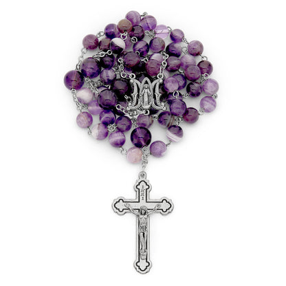 MONDO CATTOLICO ROMA Rosary 56 cm (22.05 in) / 78 cm (30.71 in) / 8 mm (0.31 in) Metal Rosary with Amethyst Beads